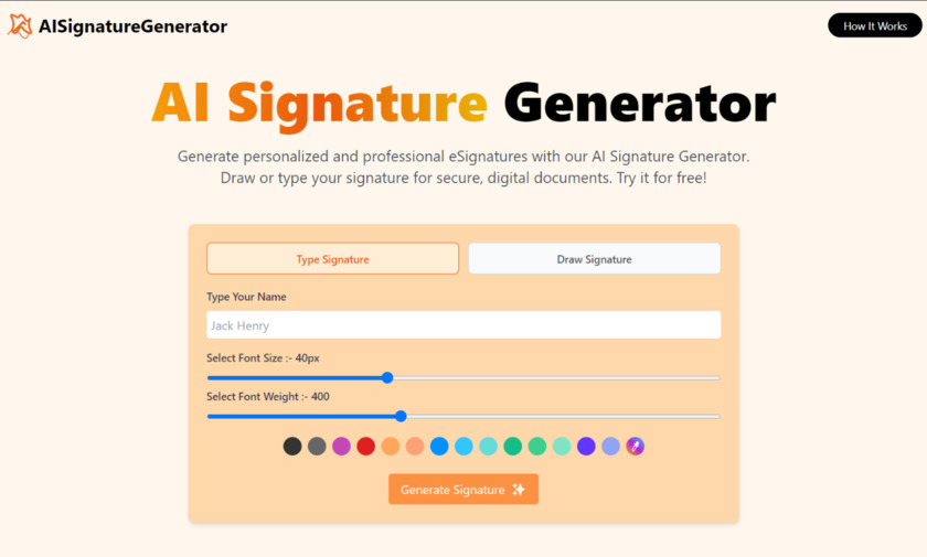 AI Signature Generator Landing Page