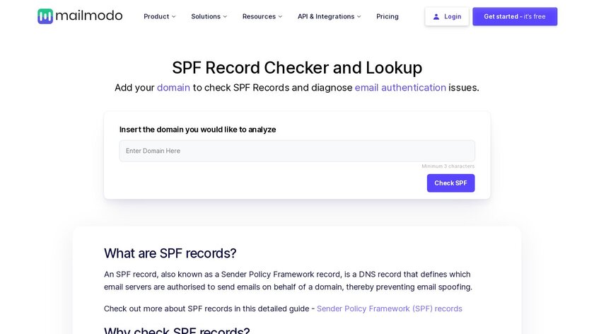 Mailmodo SPF Record Checker and Lookup Landing Page