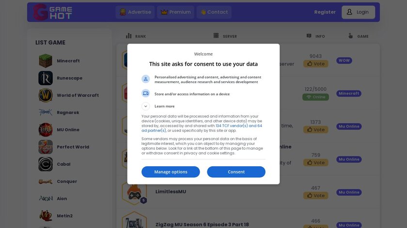 Gamehot Landing Page