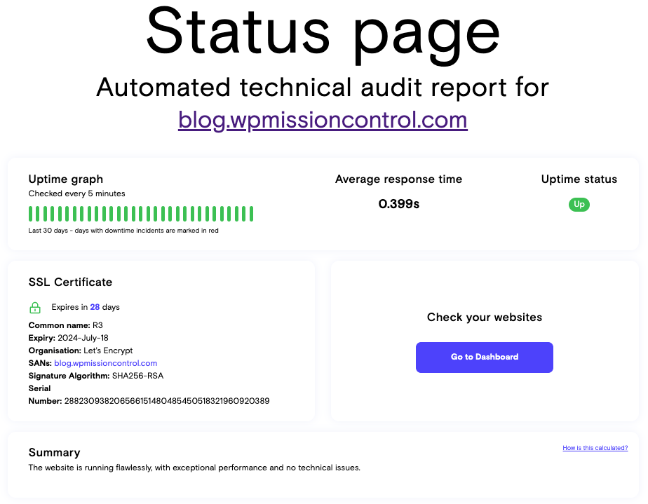 WPMissionControl Public Status Page