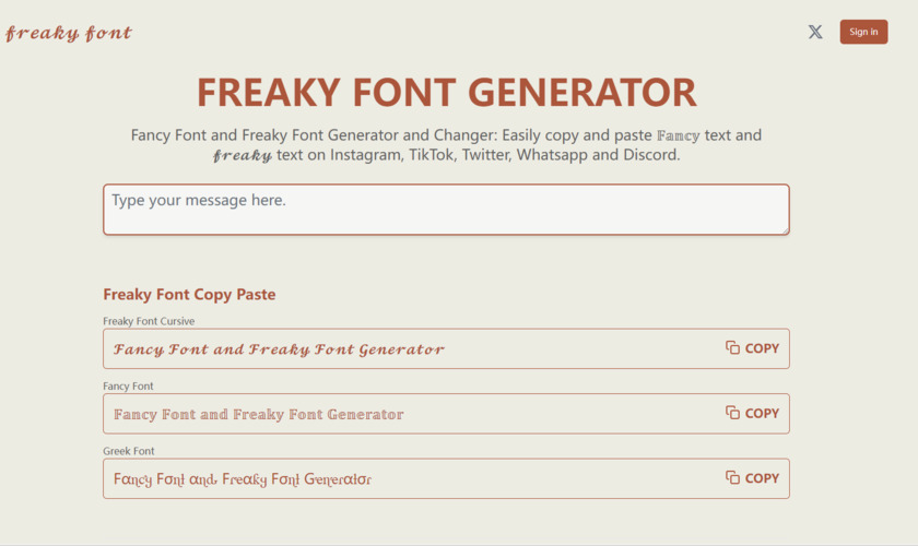 Freaky Font Landing Page