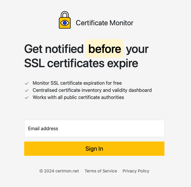 Certmon.net Login Screen