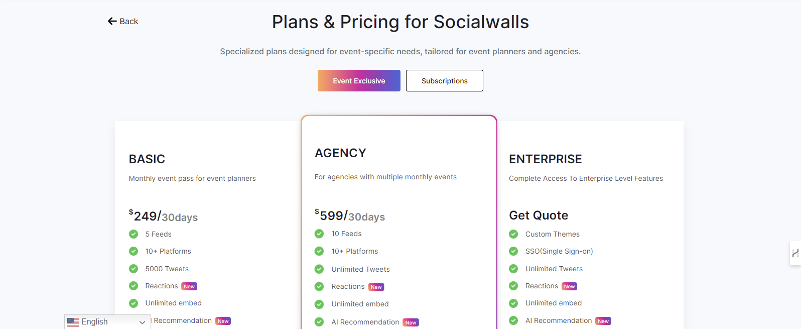 Socialwalls Pricing