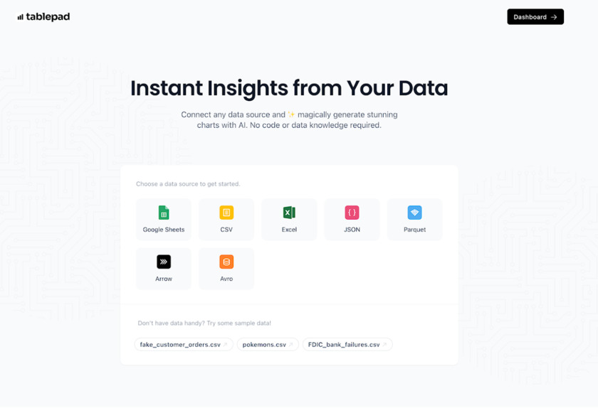 Tablepad.io Landing Page