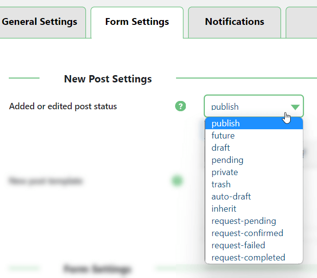 CreativeMinds WordPress User Submitted Posts Plugin Choosing the Status for Submitted Posts