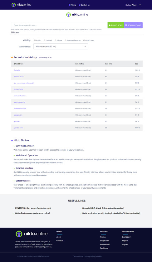 Nikto Online Landing Page