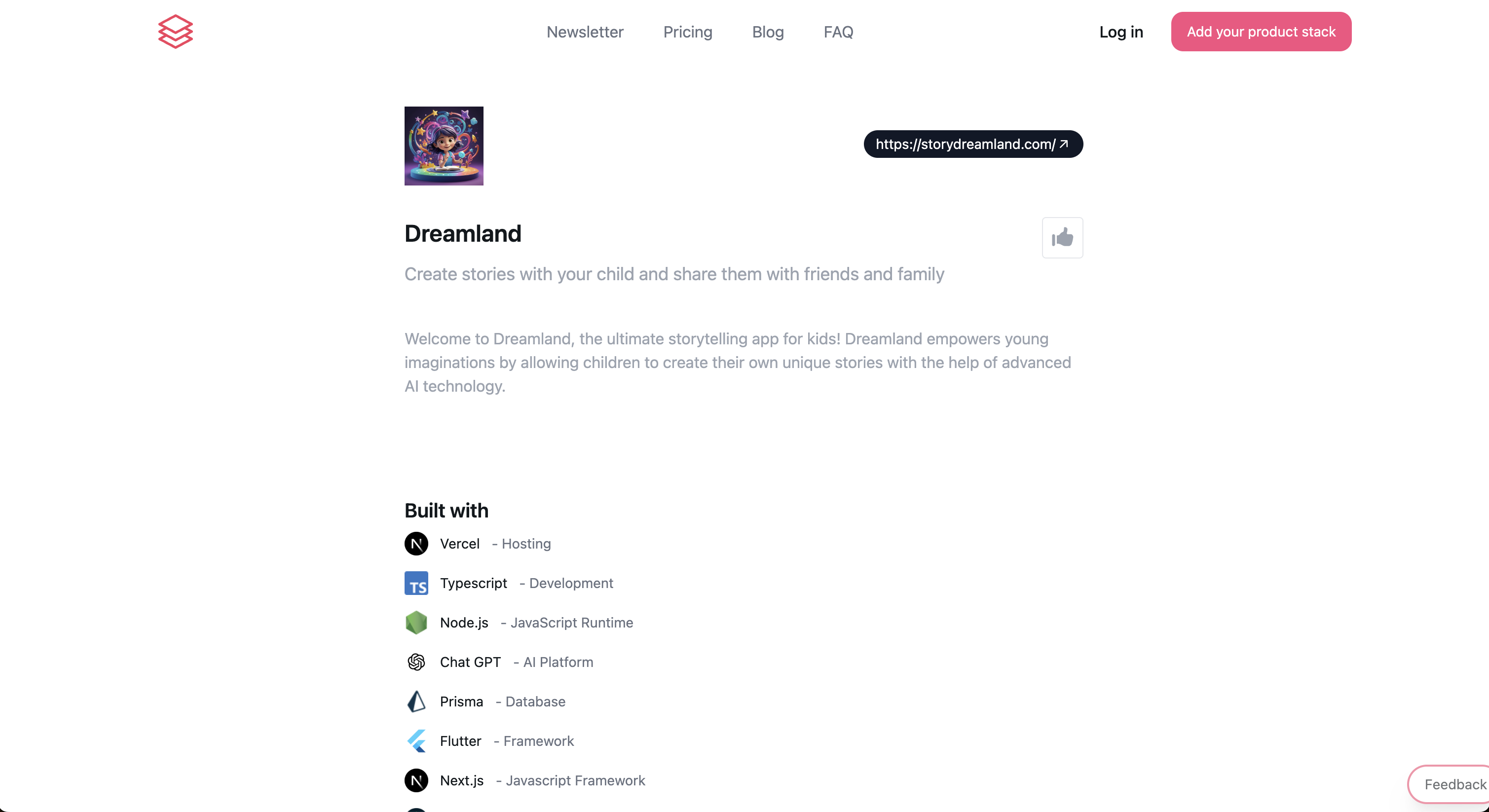 Indie Hacker Stacks Product profile with tech stacks