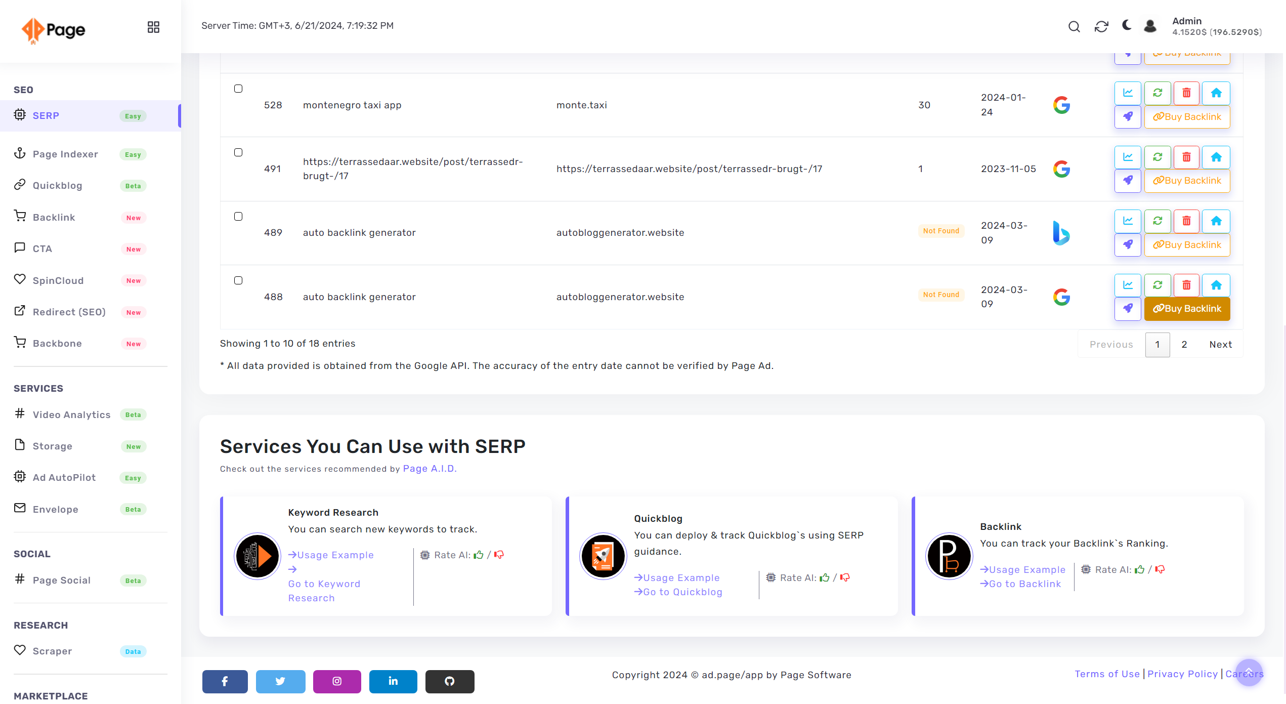 Page Ads Page SERP Tracker