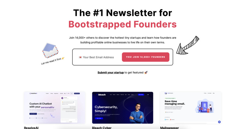 Tiny Startups Landing Page