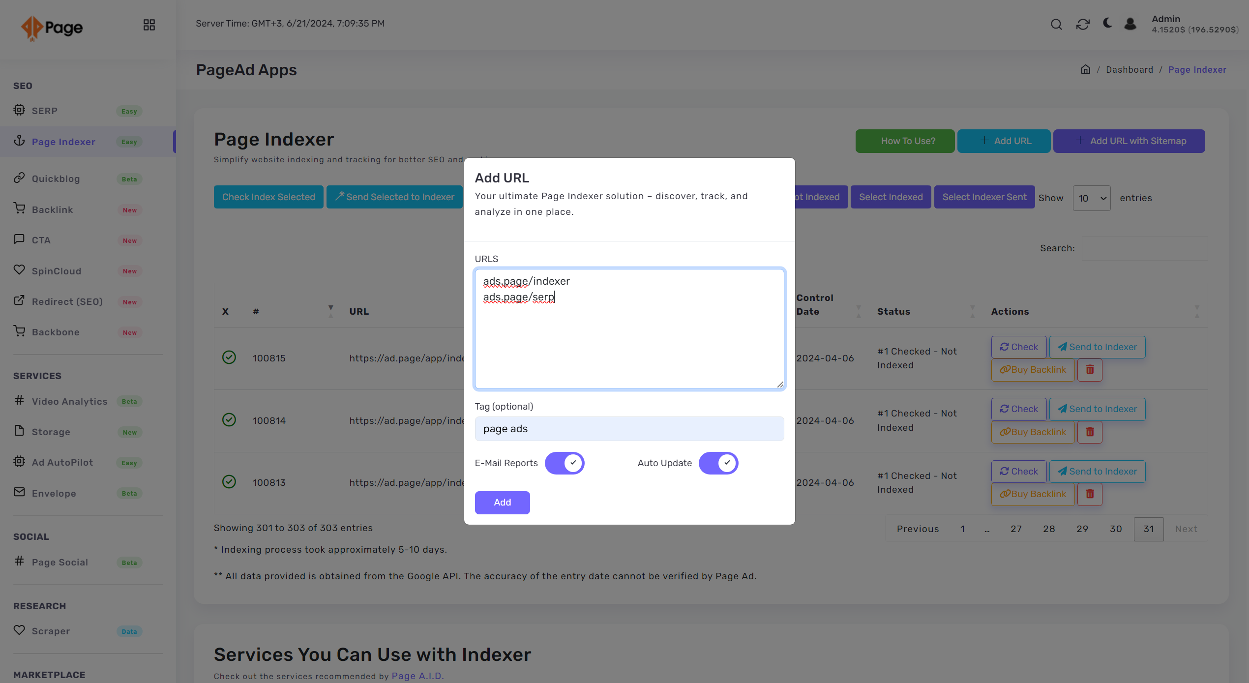 Page Ads Page Indexer - Sitemap Fetch
