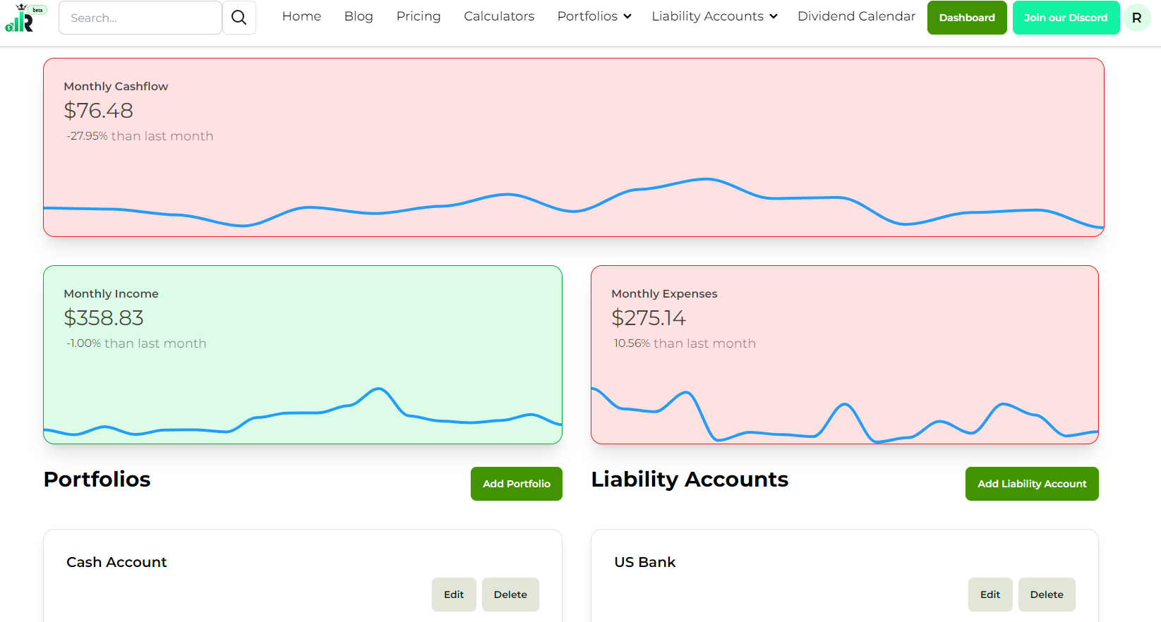 Income Reign Main Dashboard
