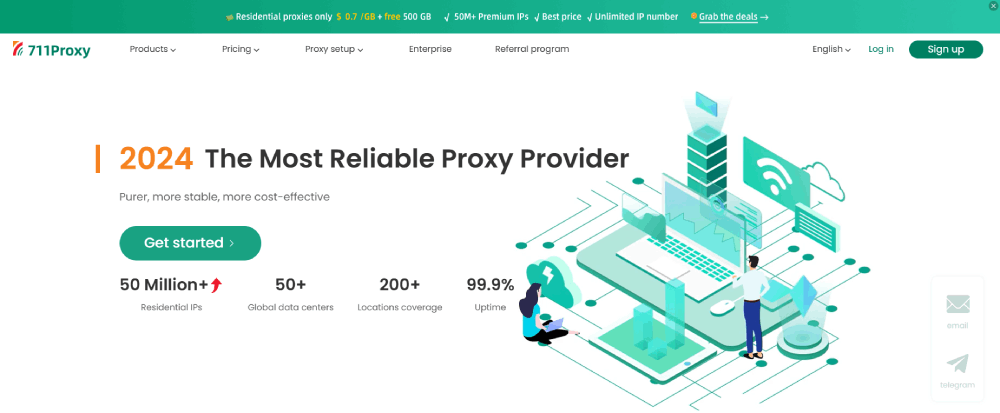 711Proxy Clean/fresh IP resources, super cheap global residential proxies, only 0.7 USD /GB