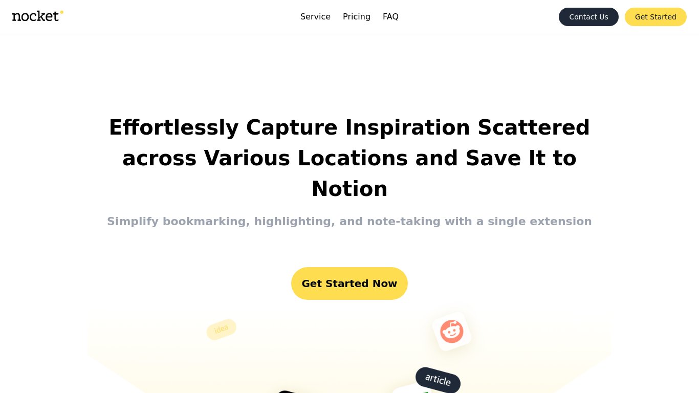 Nocket Landing page