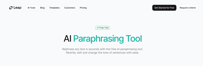 AI Paraphrasing Tool by Leap AI Landing Page
