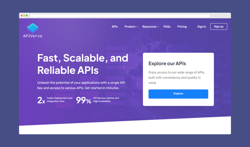 APIVerve Landing Page APIVerve Landing Page