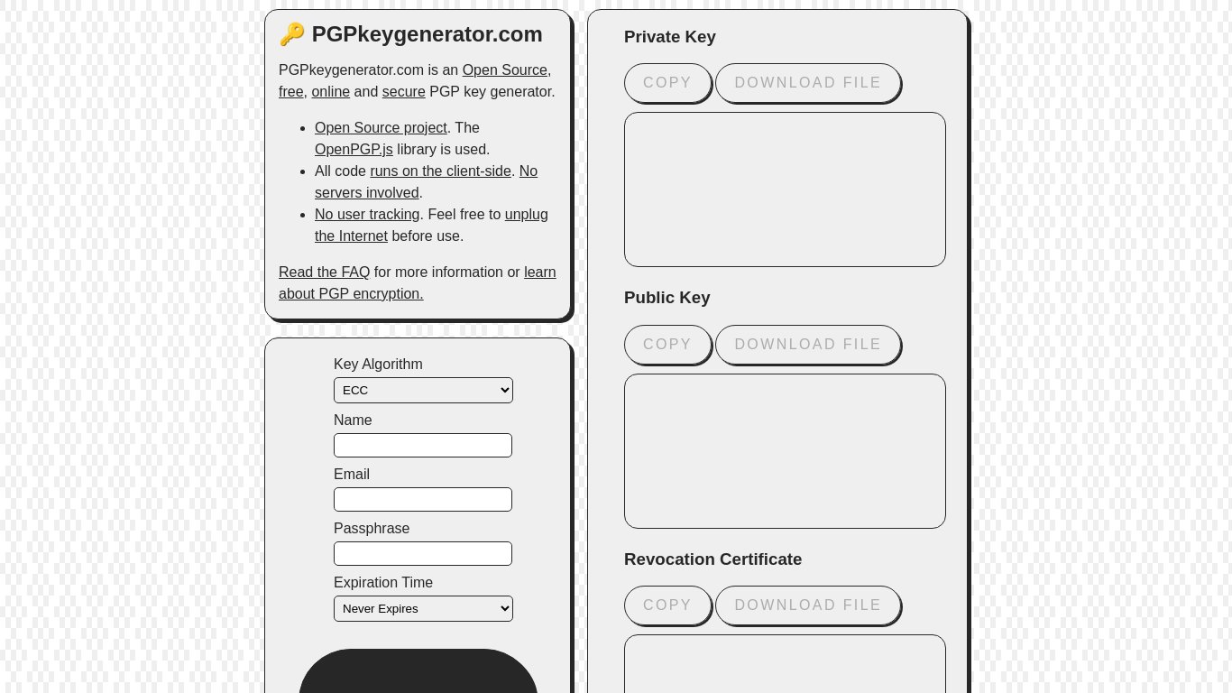 PGPkeygenerator.com Landing page