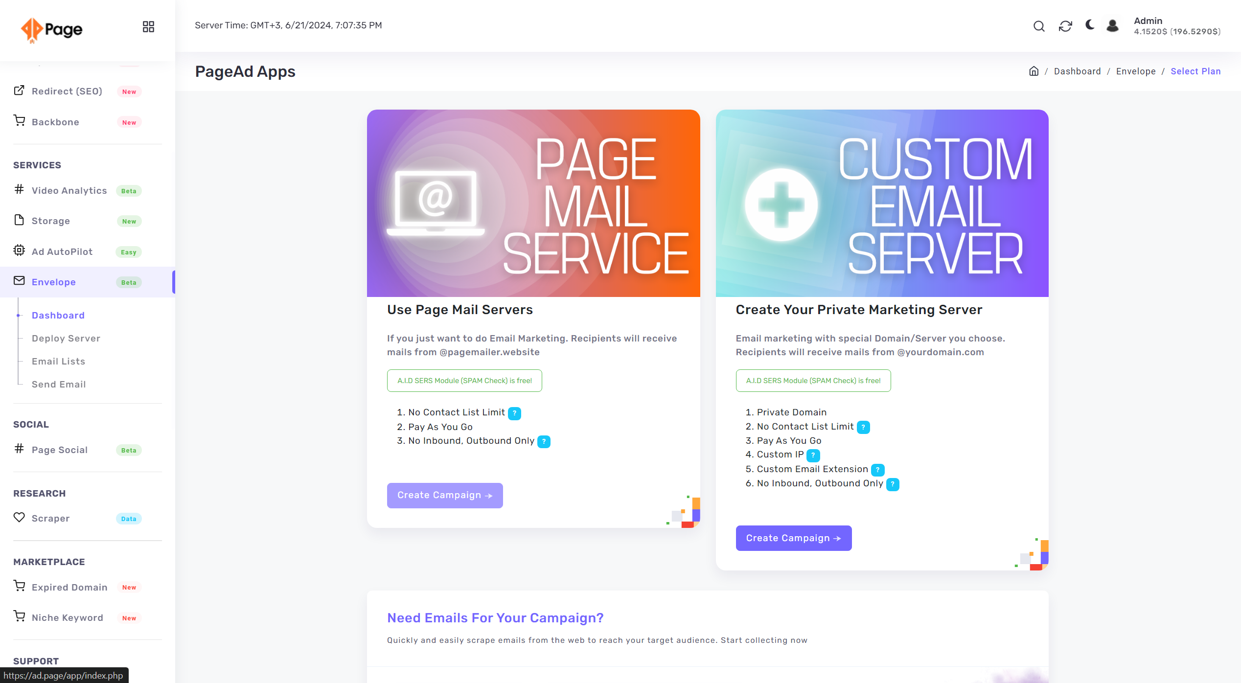 Page Ads Envelope - Bulk Email Marketing with Built-in Server