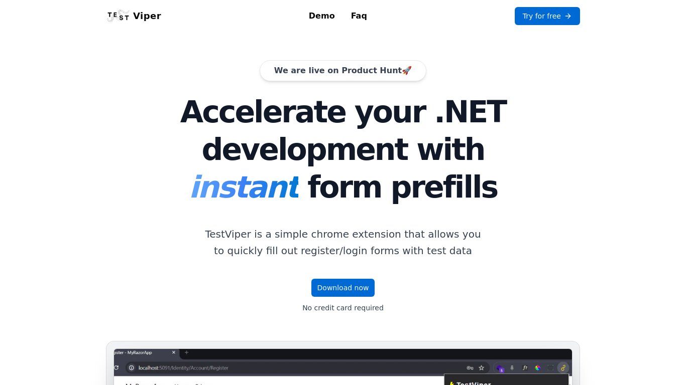 TestViper Landing page
