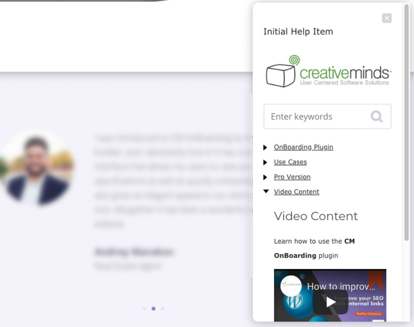 CreativeMinds WordPress Onboarding Plugin Landing Page