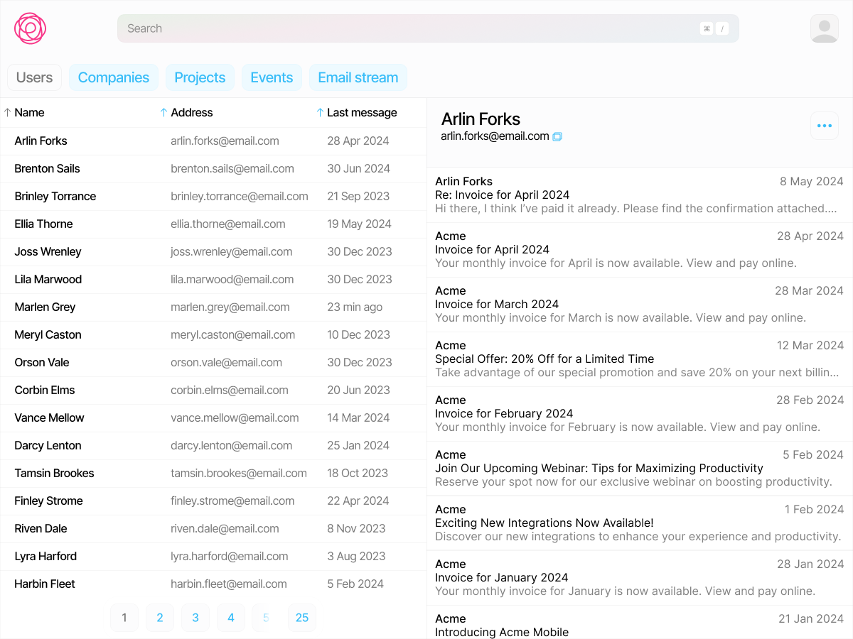 Tangle.soy List of inboxes