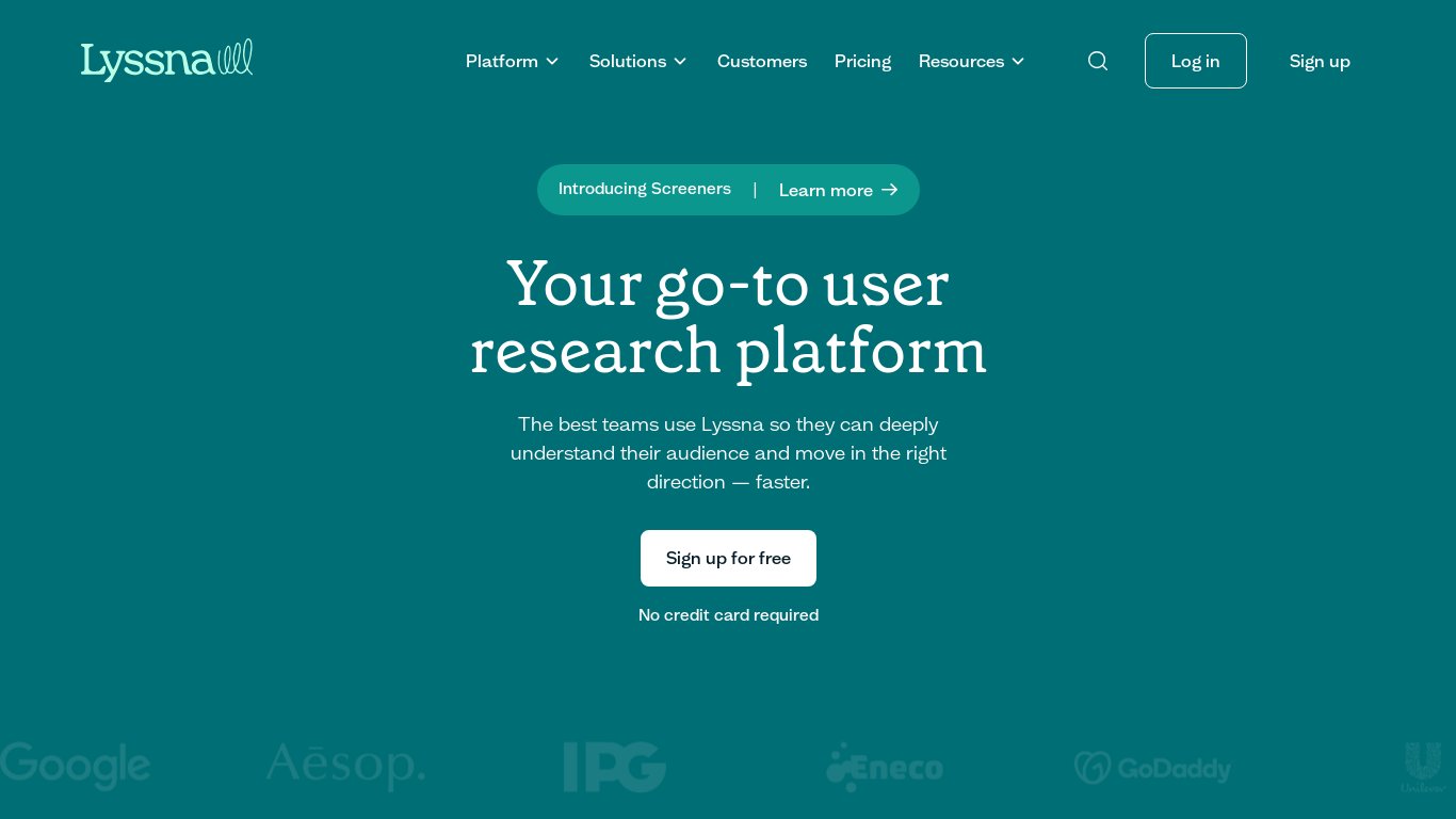 Lyssna Landing page