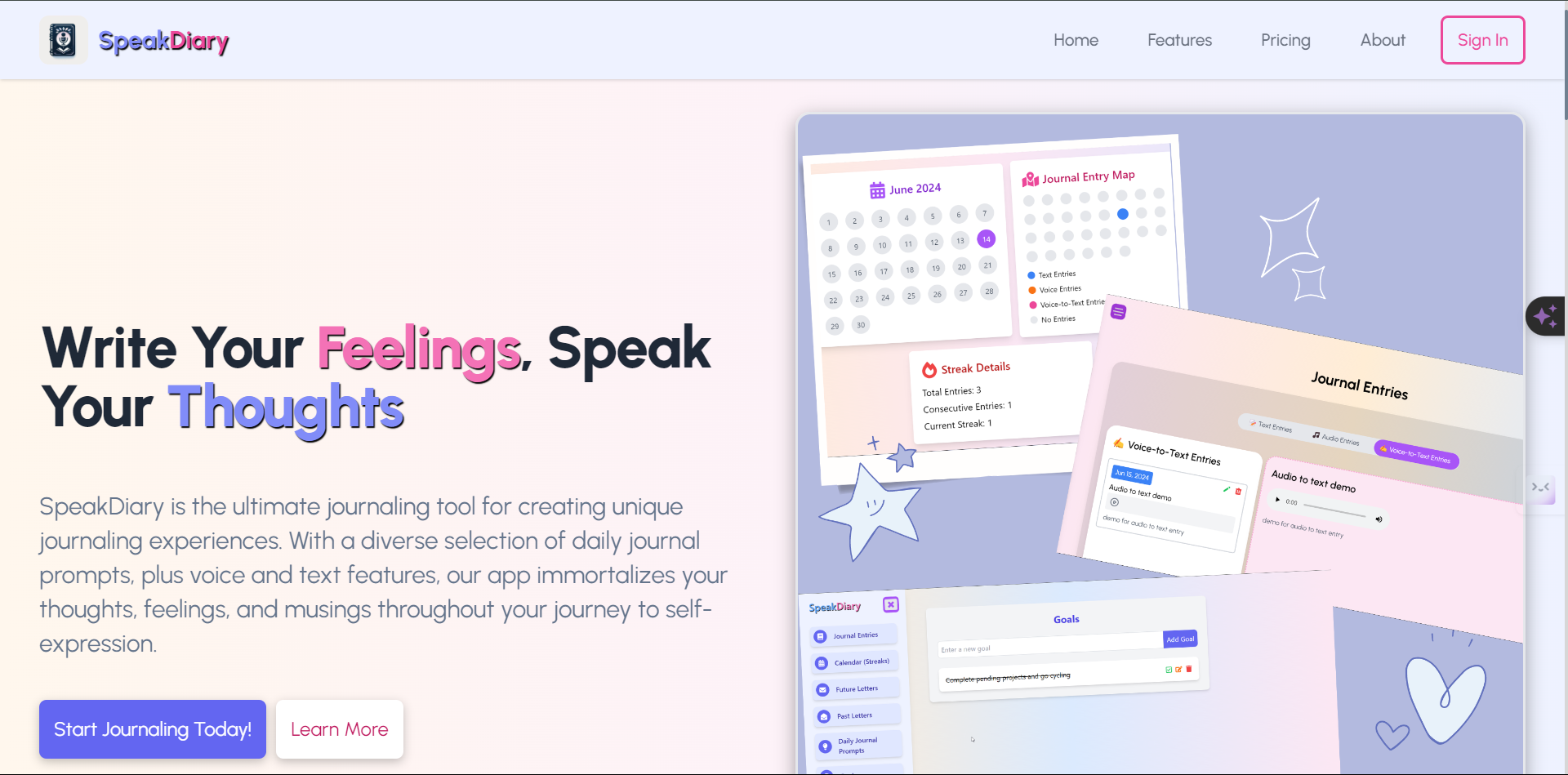 SpeakDiary Speak Diary Landing