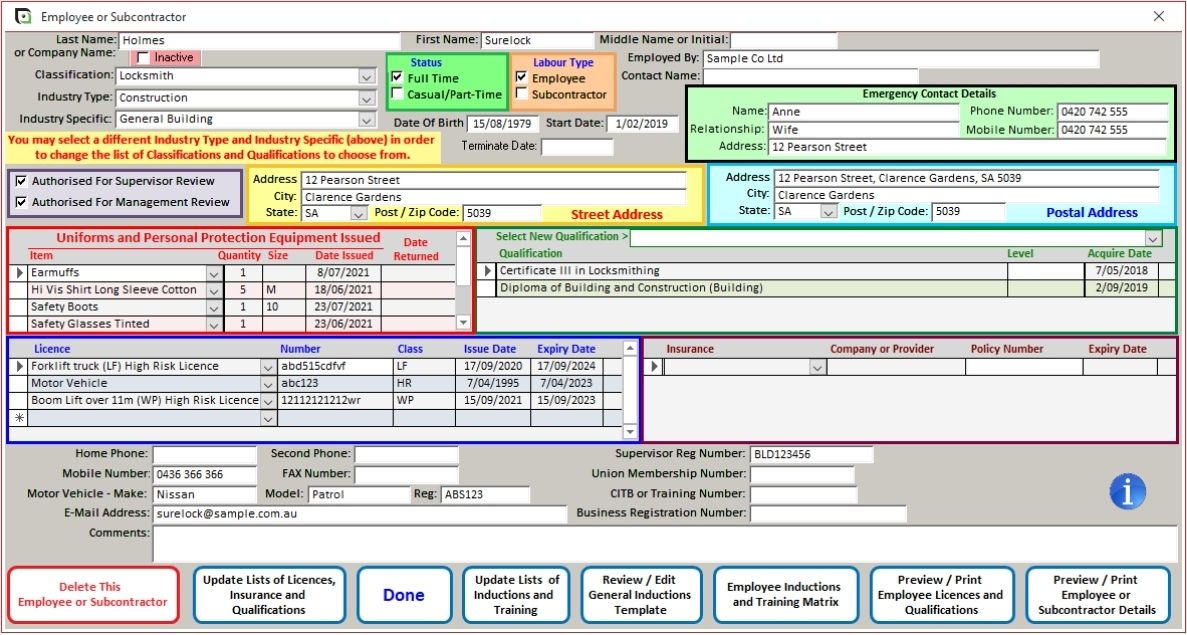 JSEAsy Employee of Subcontractor details