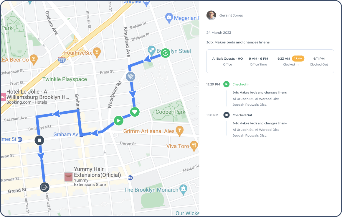FieldServicely Track the route map of your field employees and know the time spent on different jobs