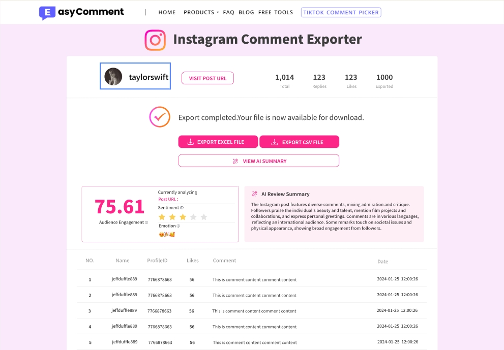 EasyComment.ai Instagram Comment Exporter 