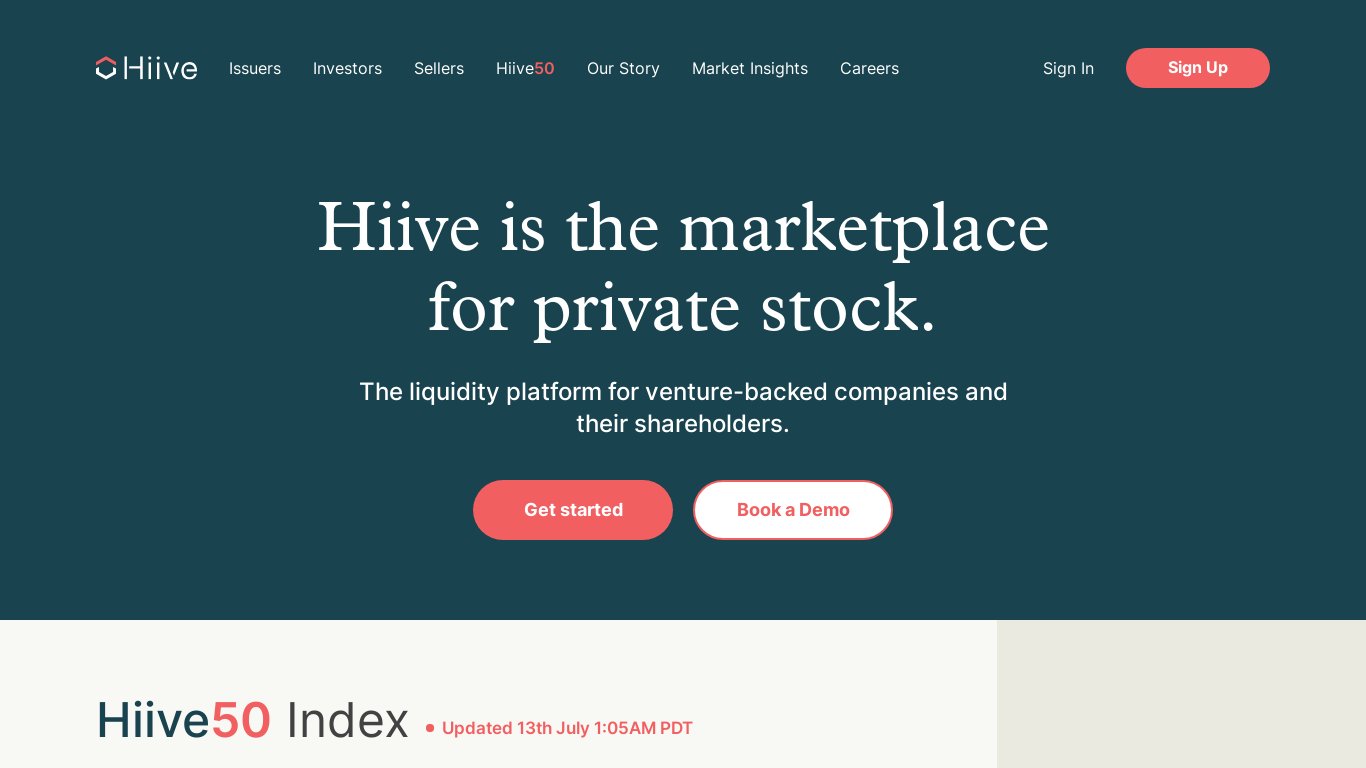 Hiive Landing page