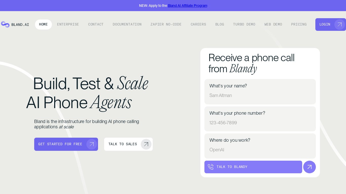 Bland AI Landing page