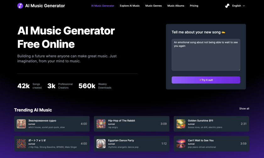 ai-music-generator.ai Landing Page