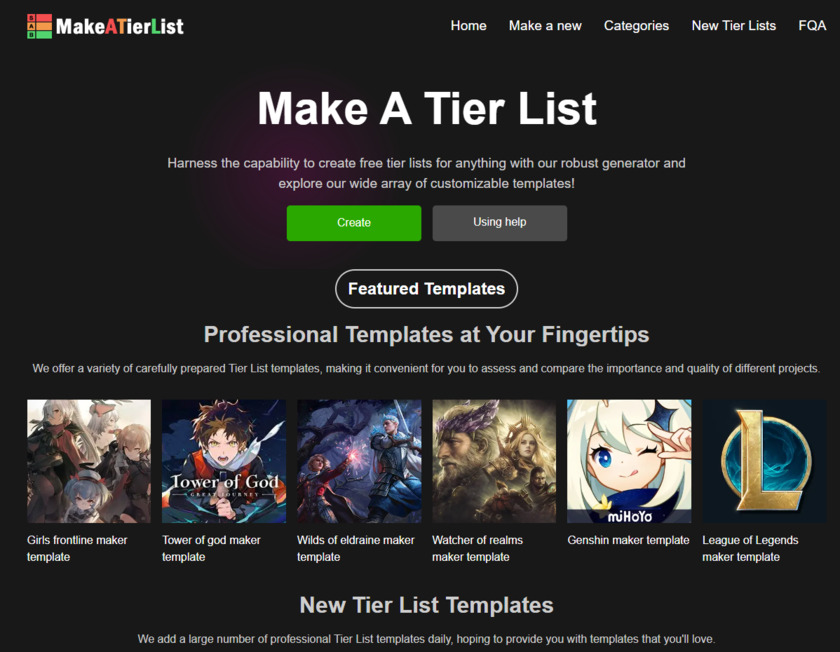 Make a Tier List Landing Page
