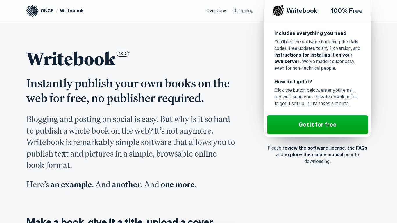 Writebook Landing page