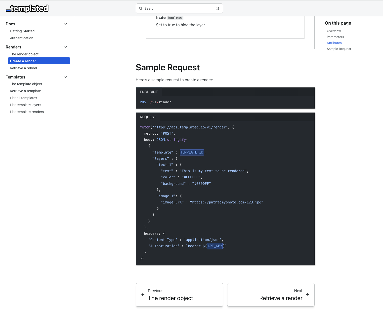 Templated.io Well documented API