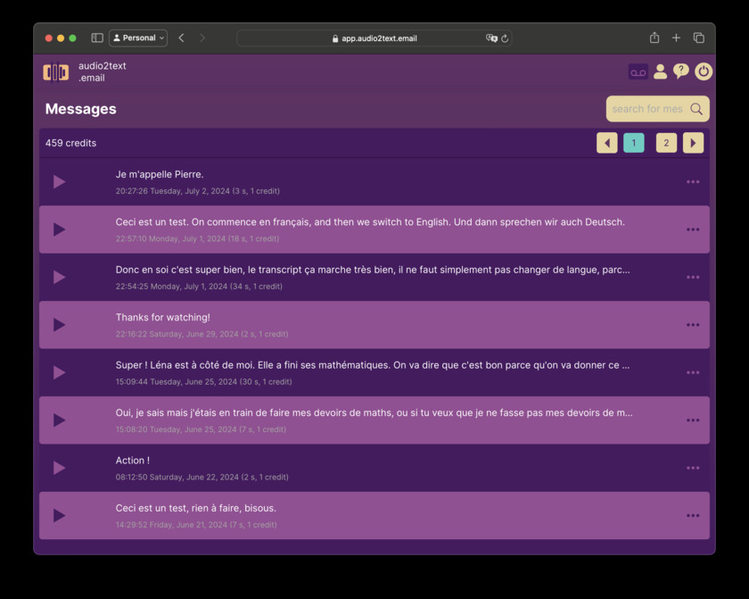 audio2text.email audio2text.email UI