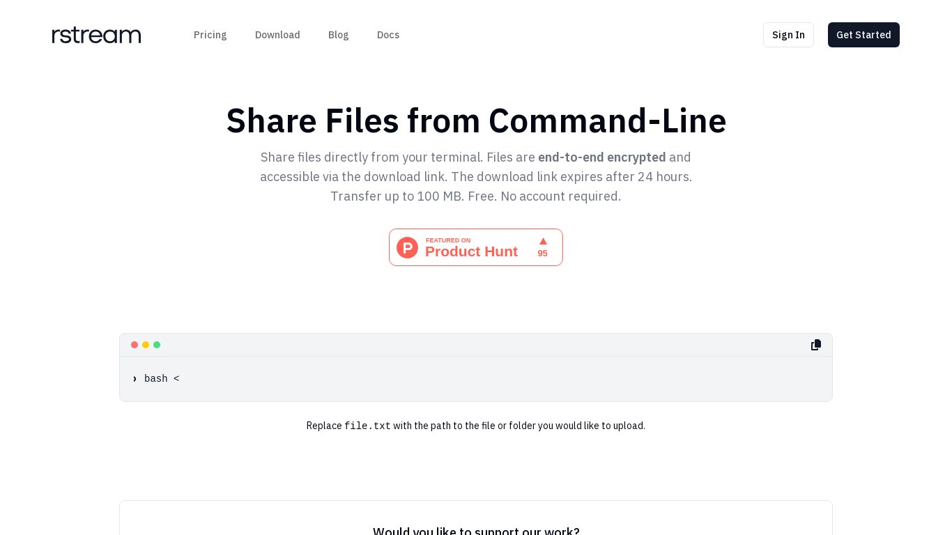 secure file sharing Landing page