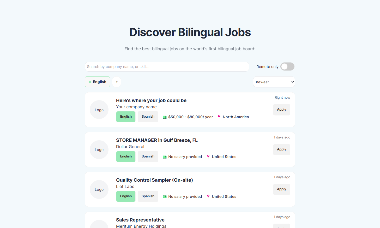 BilingualJobs.io Super simple user experience.