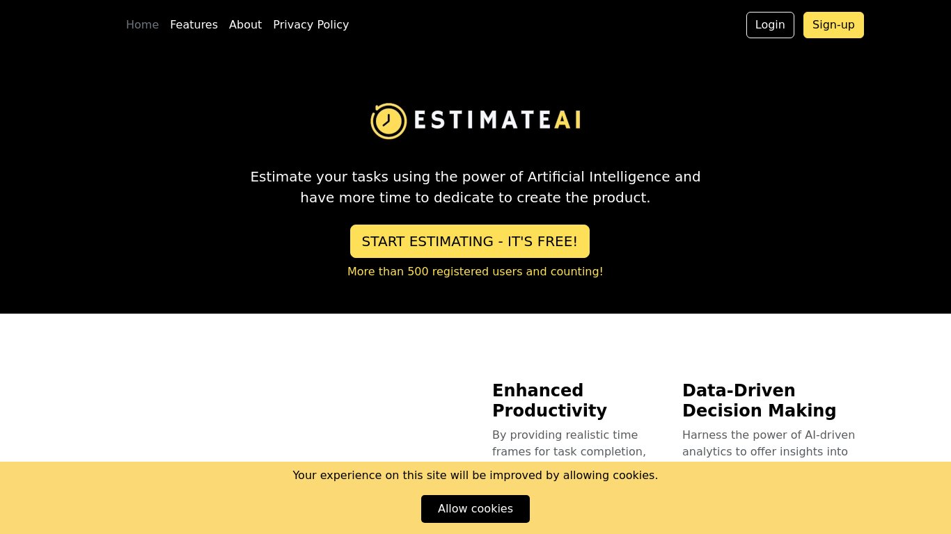 EstimateAI Landing page