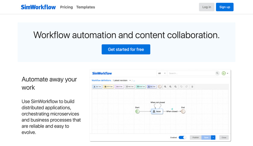 SimWorkflow Landing page