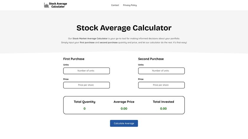 StockAverageCalculator.org Landing Page