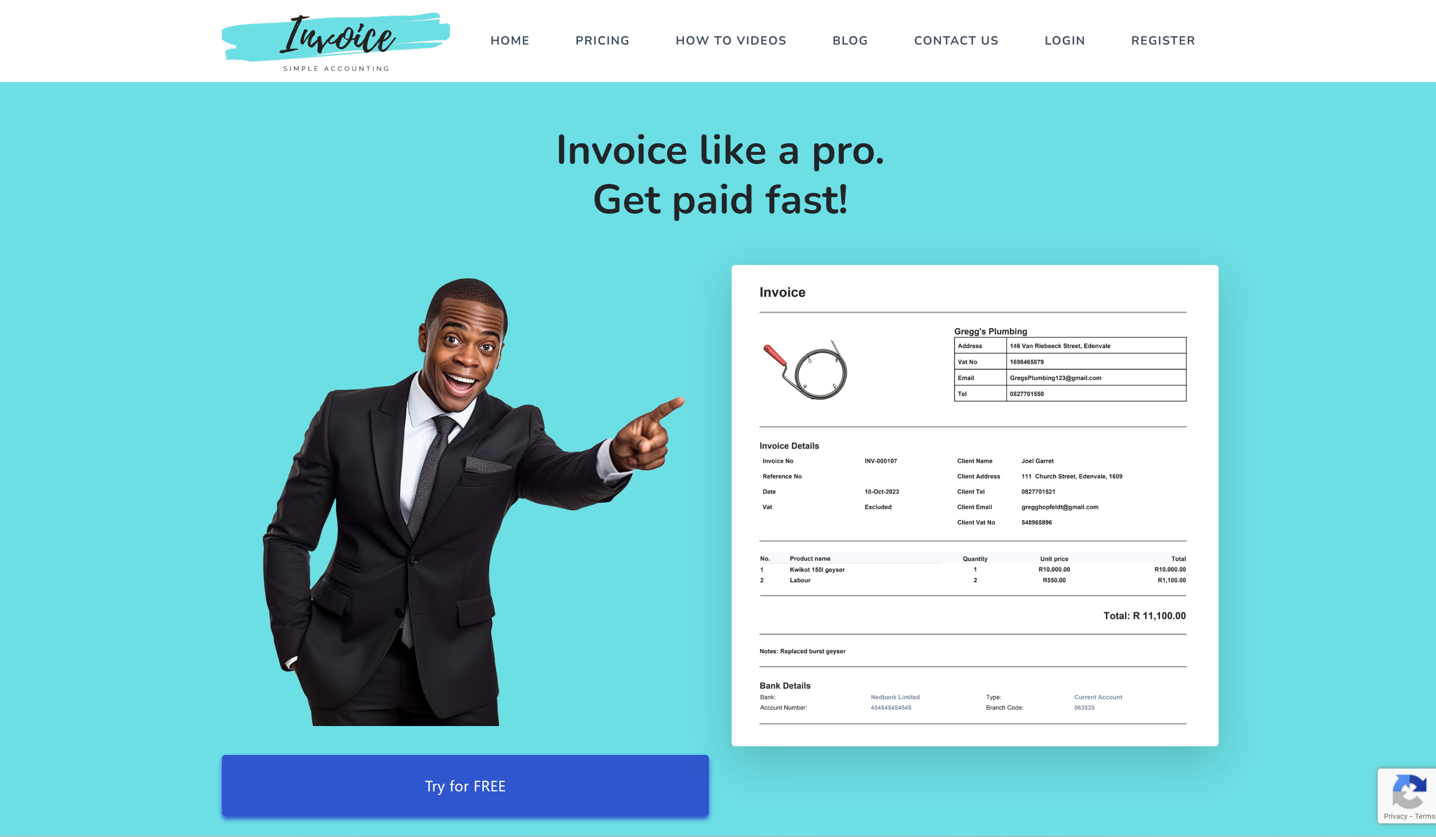 Invoice SA Landing page