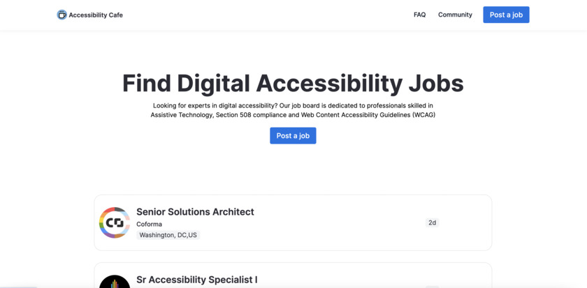 Accessibility Cafe Landing Page