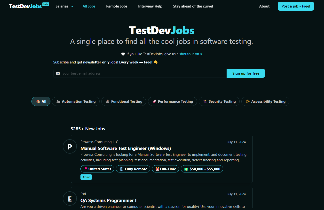 TestDevJobs TestDevJobs Home Page
