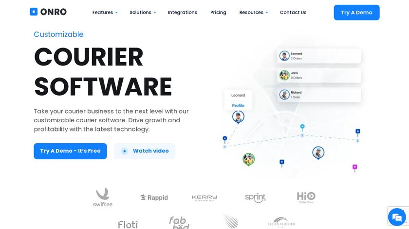 Onro Courier Software Landing Page