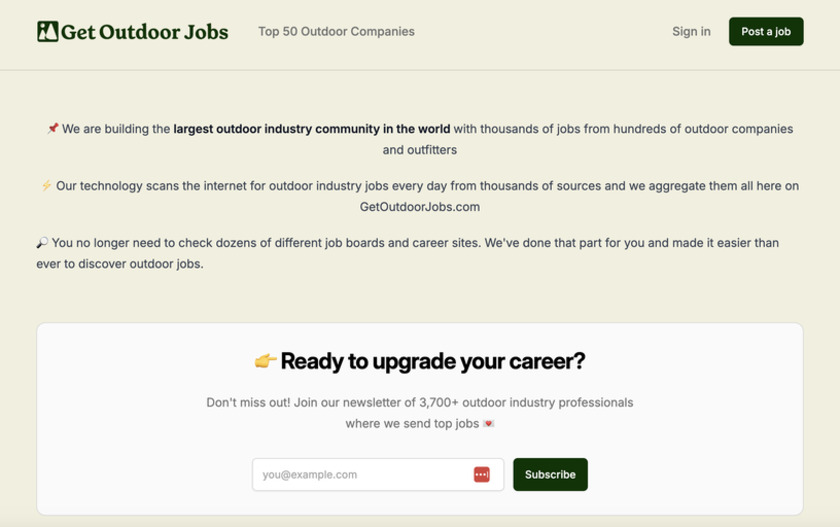 GetOutdoorJobs.com Landing Page