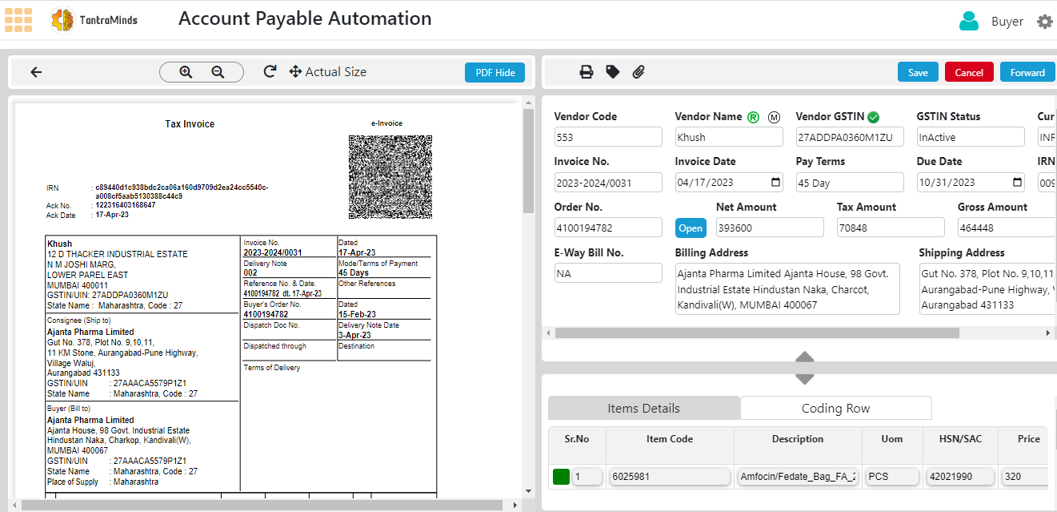 TantraMinds Invoice Management OCR