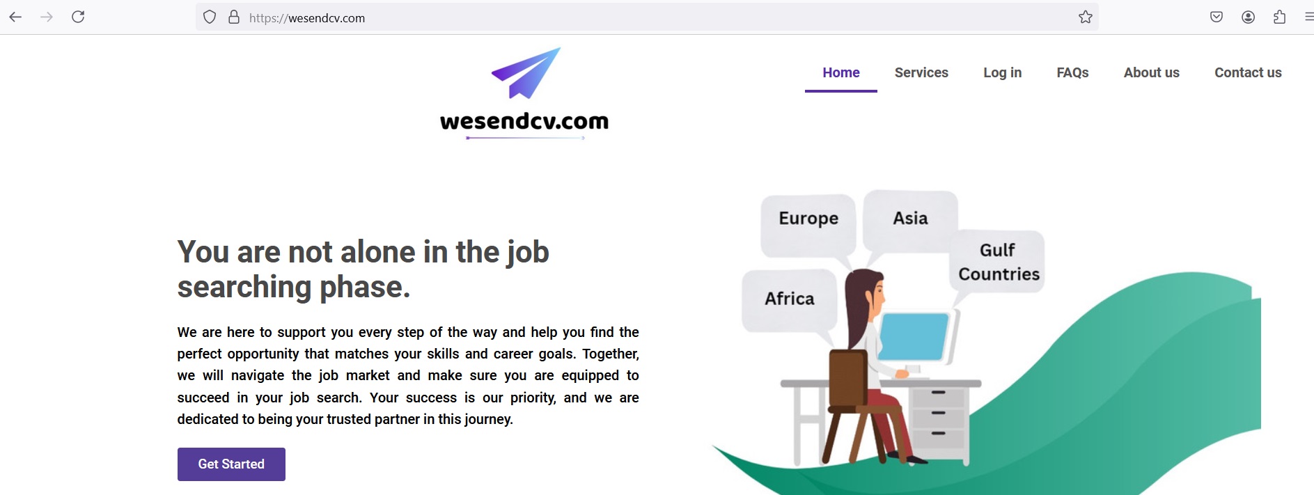 We Send CV home page