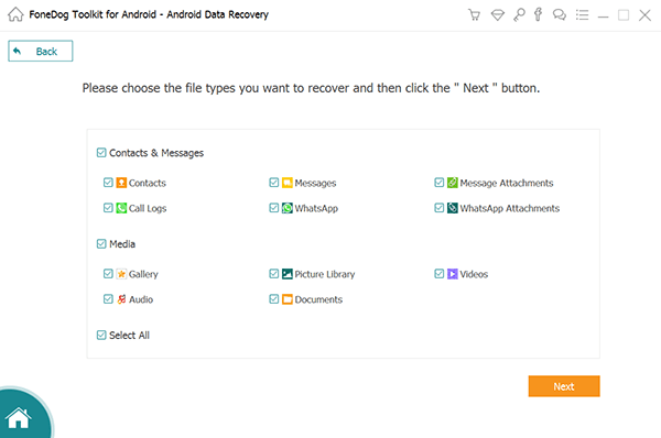 FoneDog Android Data Recovery choose file type