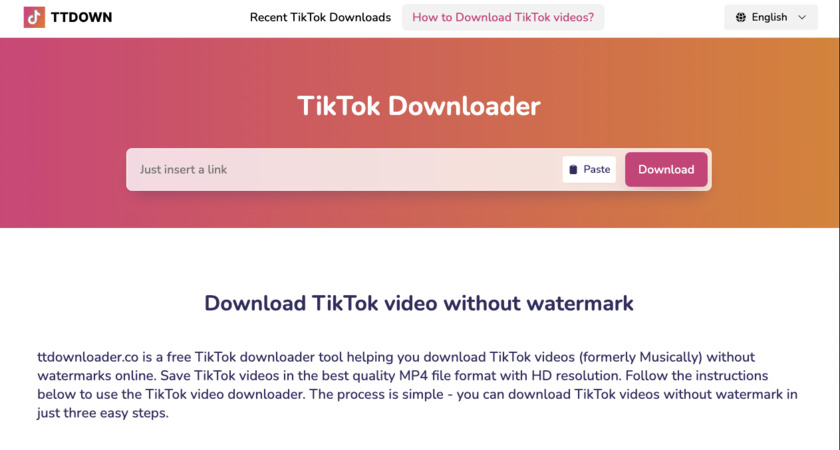 Ttdownloader.co TikTok Downloader Download Form